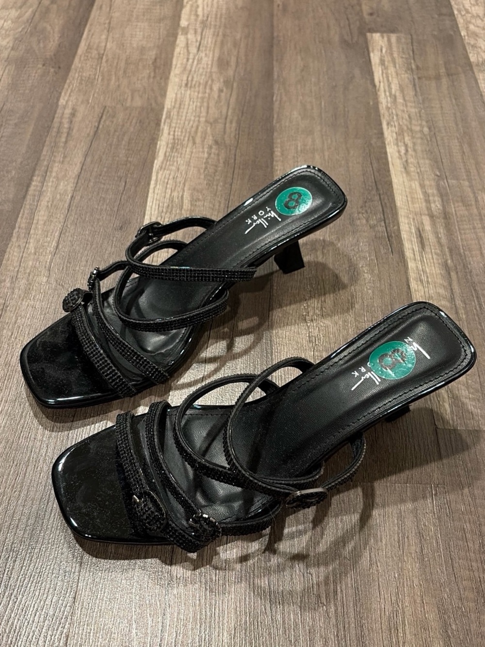 Nicole Miller Black Rhinestone Kitten Heels